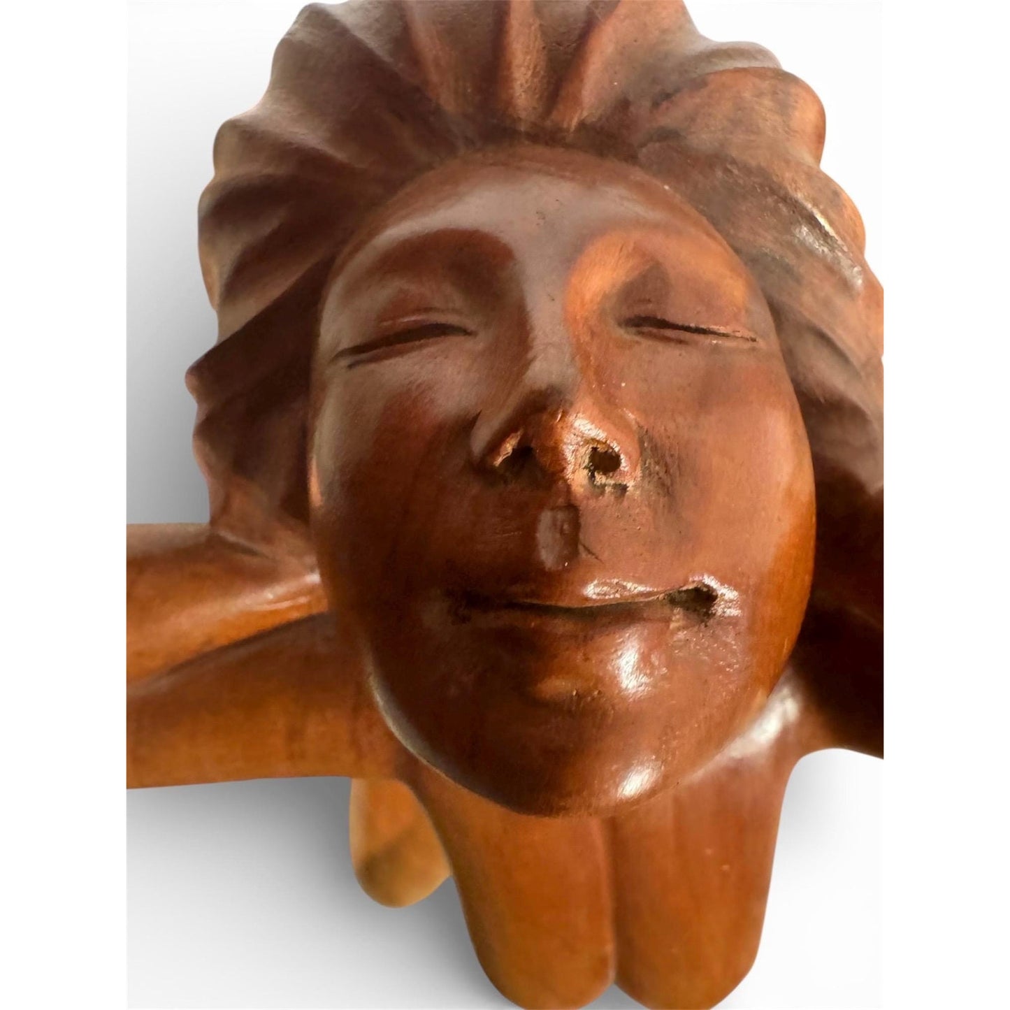 Vintage Hand-Carved Nude Sculpture – Signed & Dated 1984 – Large Solid Wood Modernist Figurative Art