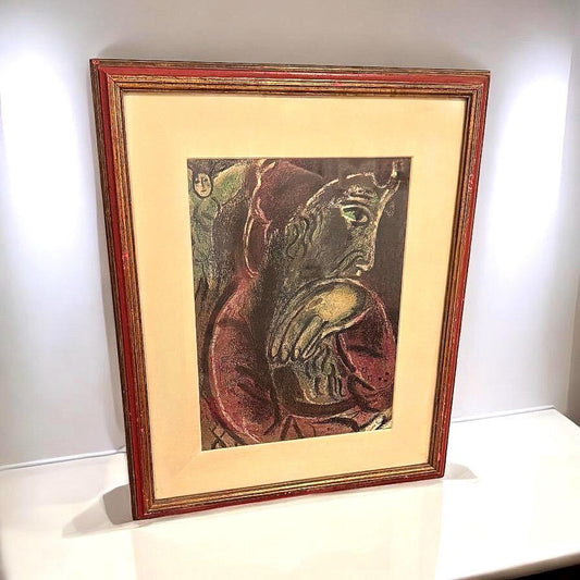 Vintage Marc Chagall "Job Désespéré" Framed Lithograph: Abstract Art