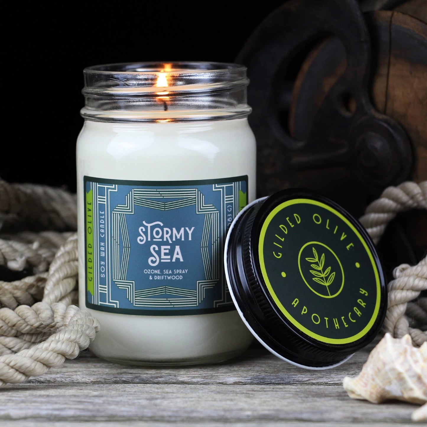 Soy Candle – Stormy Sea – Ozone, Watery Greens & Driftwoods