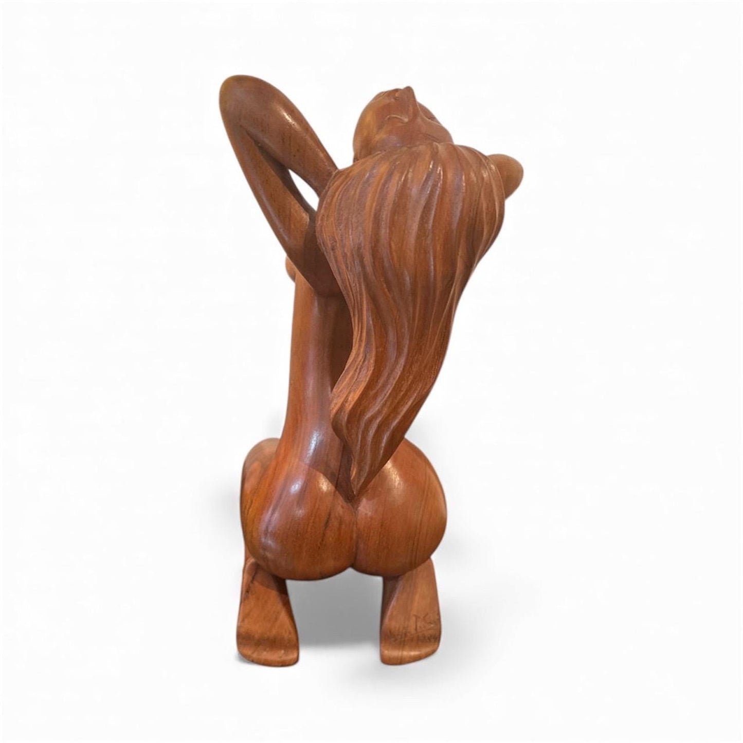 Vintage Hand-Carved Nude Sculpture – Signed & Dated 1984 – Large Solid Wood Modernist Figurative Art