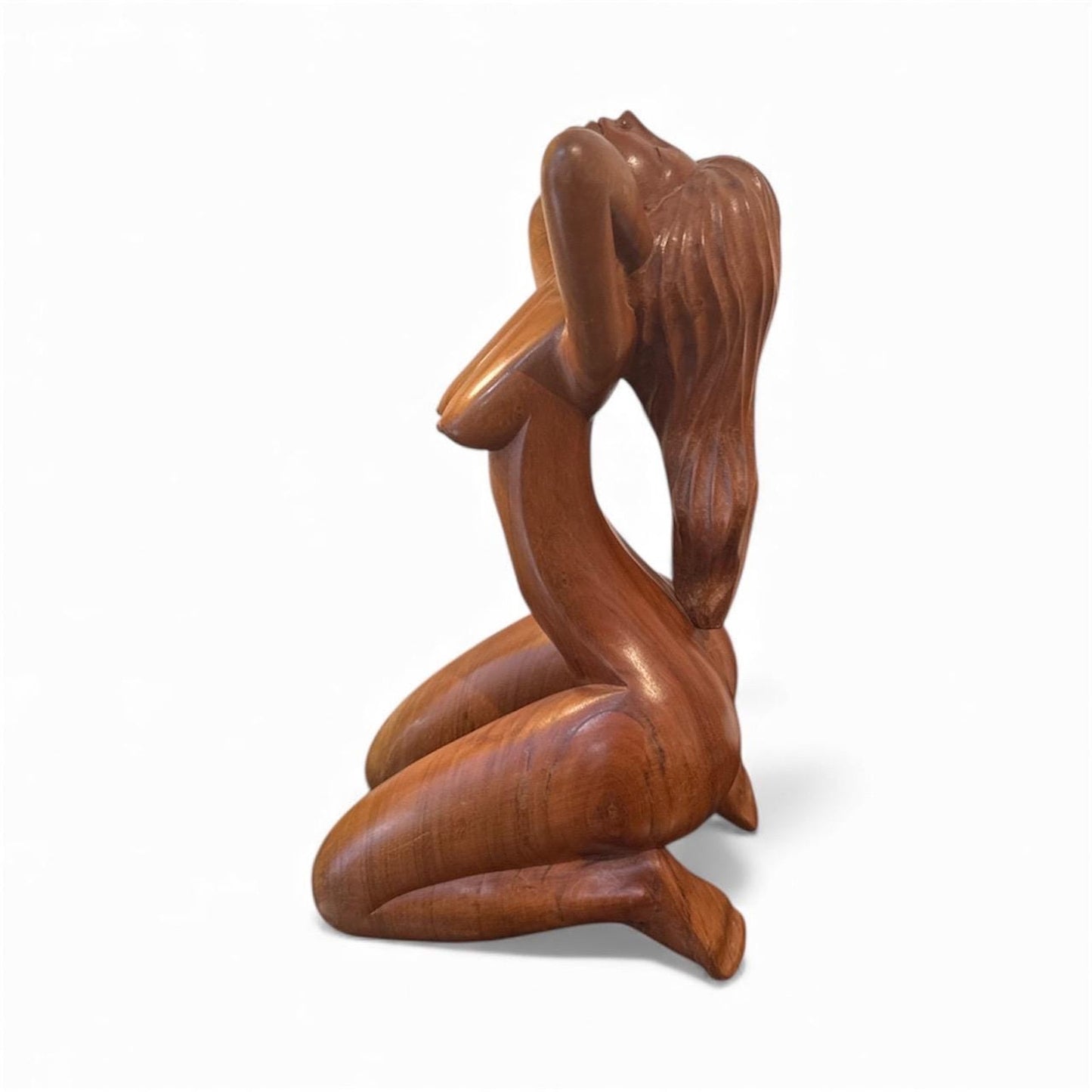 Vintage Hand-Carved Nude Sculpture – Signed & Dated 1984 – Large Solid Wood Modernist Figurative Art