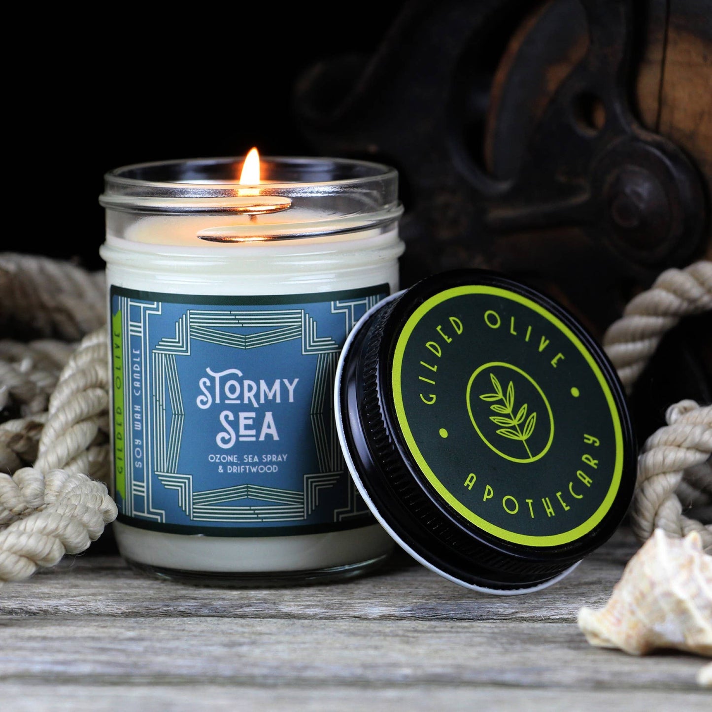 Soy Candle – Stormy Sea – Ozone, Watery Greens & Driftwoods